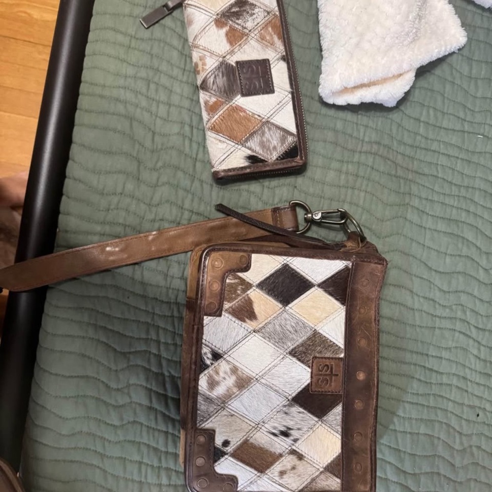 Patchwork Leather Wristlet and Wallet Set